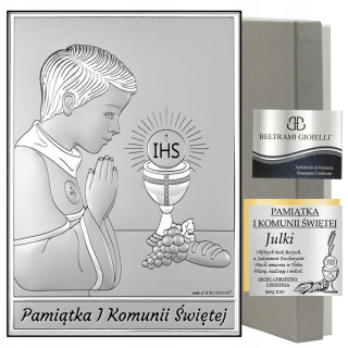 SOUVENIL NA SVÄTÉ prijímanie Strieborné prijímanie Obraz s rytinou PRE CHLAPCA
